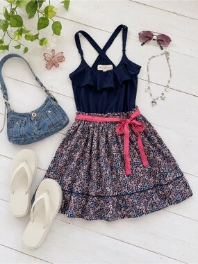 ABERCROMBIE & FITCH Y2K Navy Floral Print Mini Dress Size Small